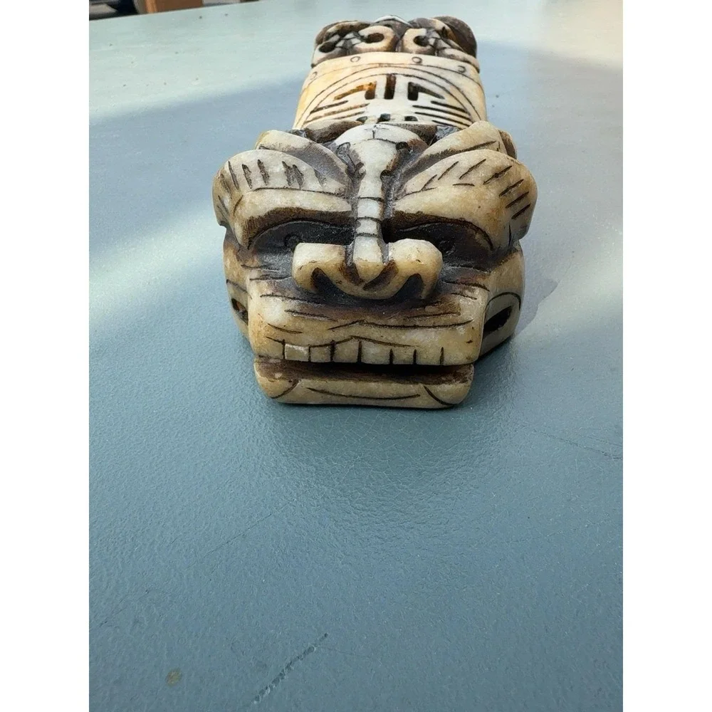 Vintage hand-carved serpentine stone Foo Dog Covered box 9.5